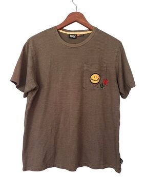 Howler Bros Striped Jacquard Cotton T-shirt Embroidered Smiley Face Streetwear M
